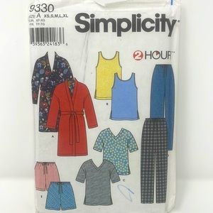 Uncut Simplicity 9330 Size XS S M L XL Unisex Sleepwear Pattern-Robe Pants Top